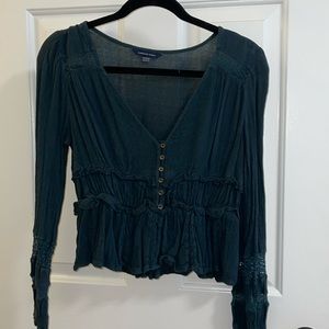 Evergreen color cropped blouse